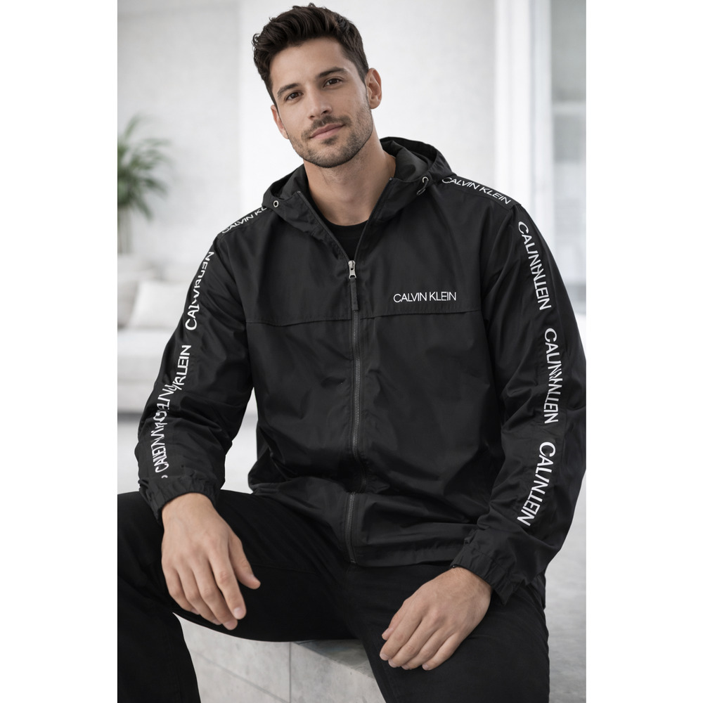 Calvin Klein Black Windbreaker Rain Jacket With Hood Men's XXL